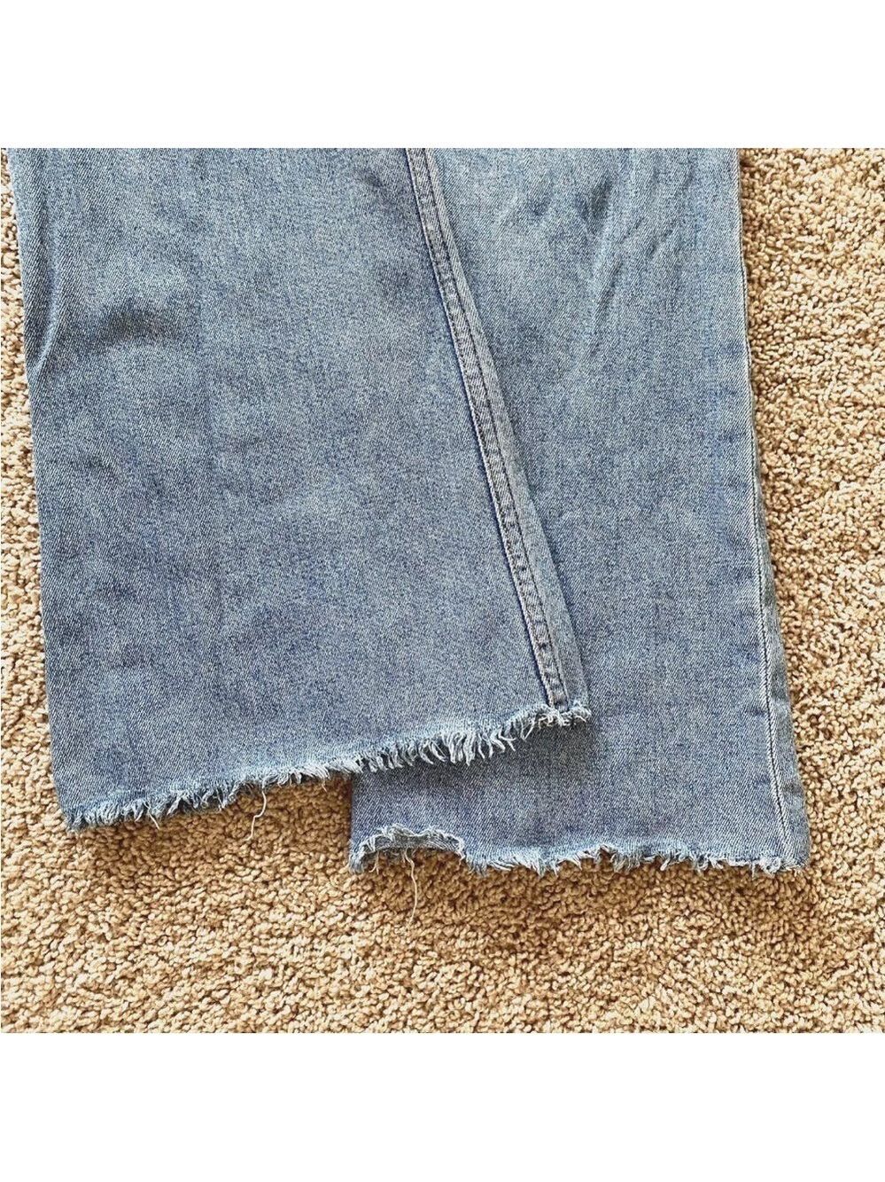 Reformation Cropped Flood Jeans Distressed Raw Hem in Olympic Wash Sz 30 - Picture 8 of 16